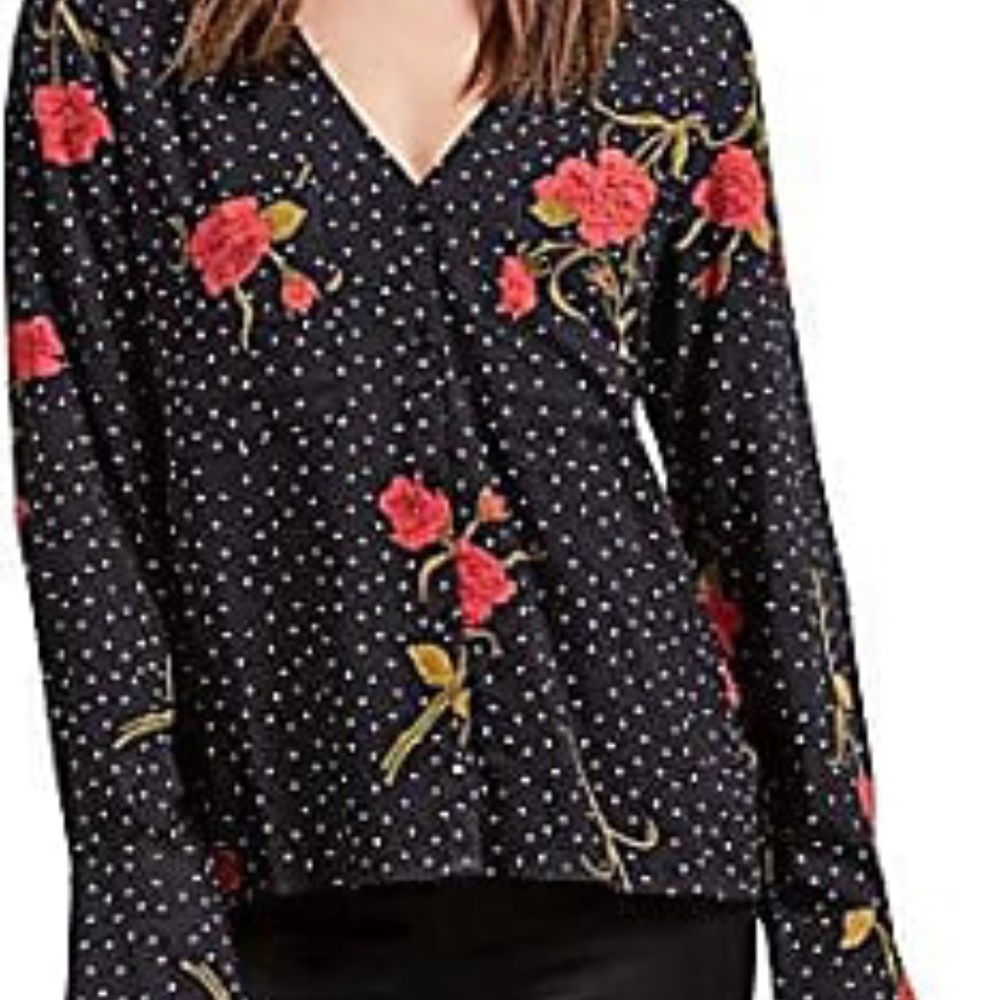 Volcom polka dot long sleeve blouse with roses